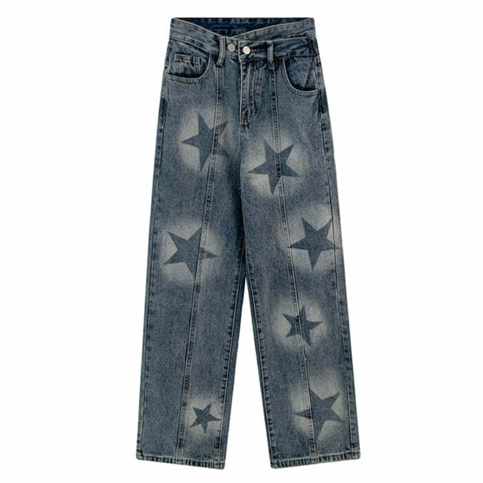 Aesthetic Star Washed Jeans: Y2K Grunge Outfit Essential for Summer