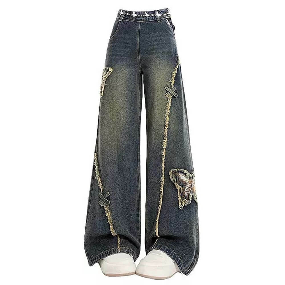 Aesthetic Y2K Butterfly Flared Jeans for Retro Summer Vibes