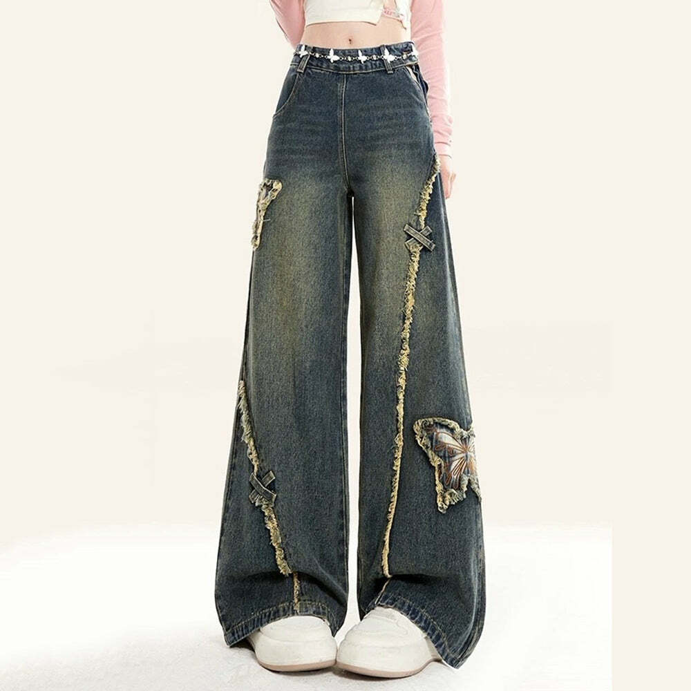 Aesthetic Y2K Butterfly Flared Jeans for Retro Summer Vibes