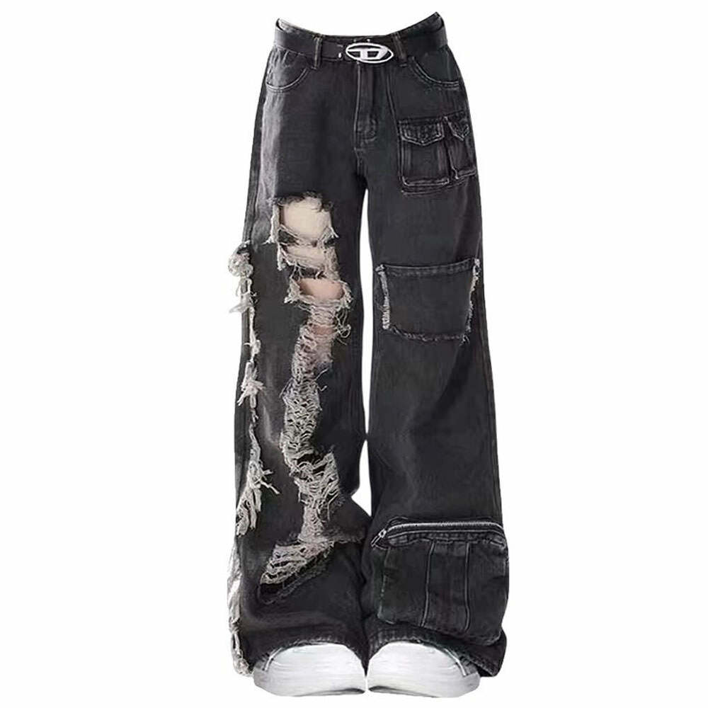 Black Grunge Ripped Jeans: Essential Y2K Fashion for Edgy Summer Outfits