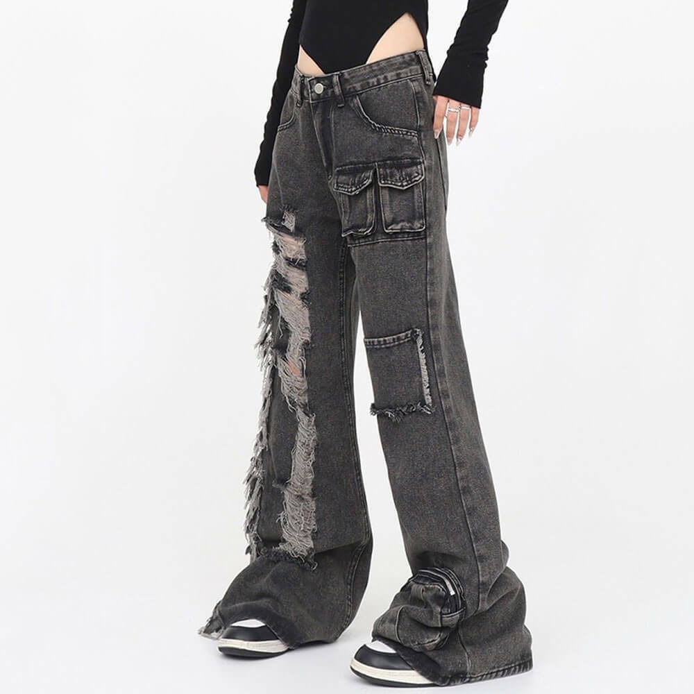 Black Grunge Ripped Jeans: Essential Y2K Fashion for Edgy Summer Outfits