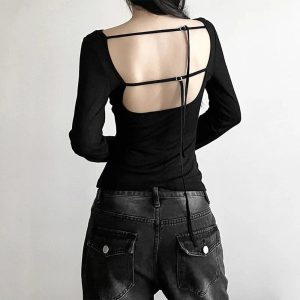 Black Off-Shoulder Ribbed Y2K Top for Trendy Summer Outfits