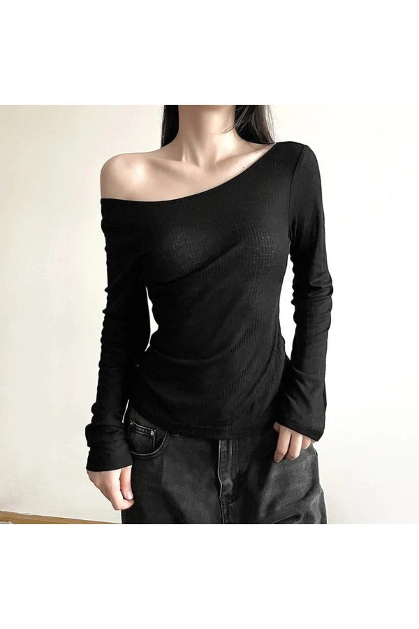 Black Off-Shoulder Ribbed Y2K Top for Trendy Summer Outfits