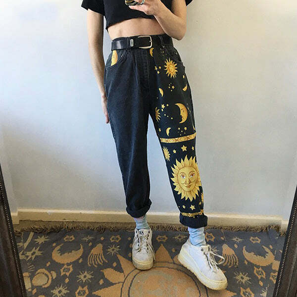 Celestial Magic Y2K Mom Jeans: Retro Grunge Style for Summer Vibes