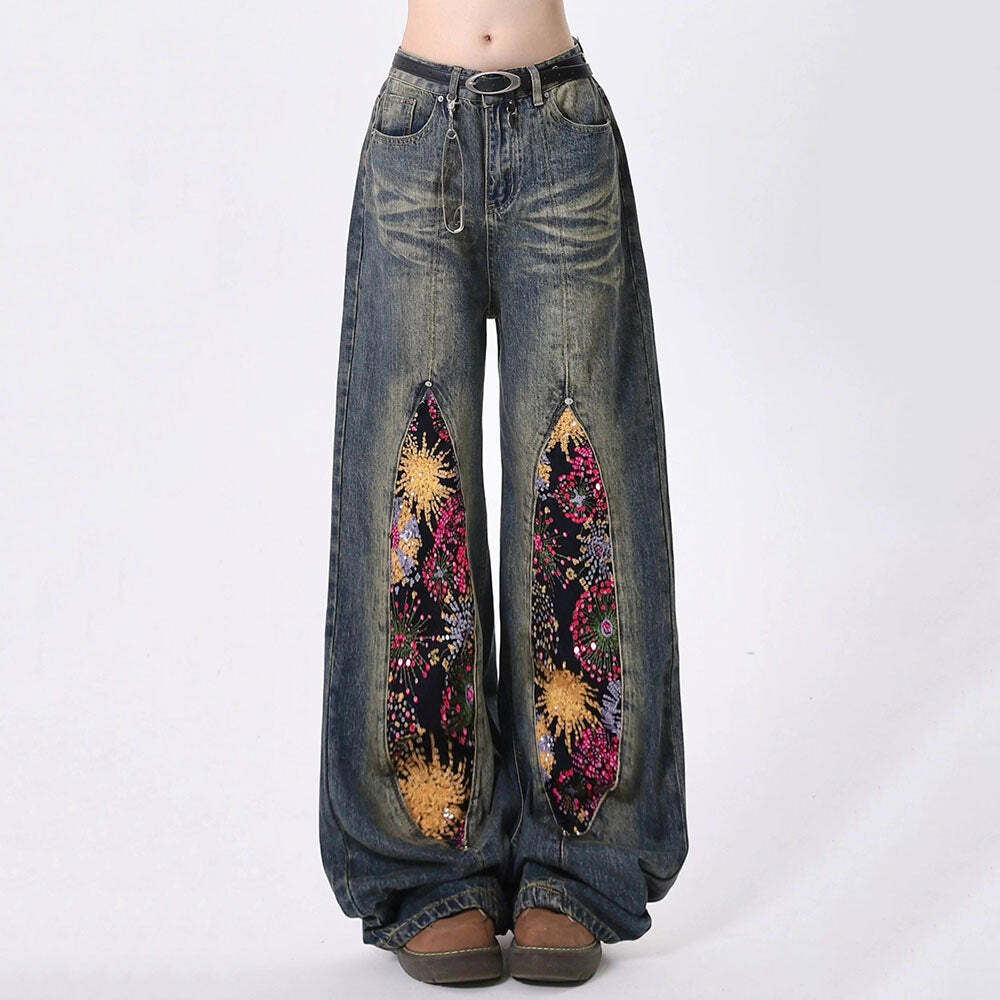 Celestial Magic Y2K Wide Leg Jeans for Retro Summer Vibes