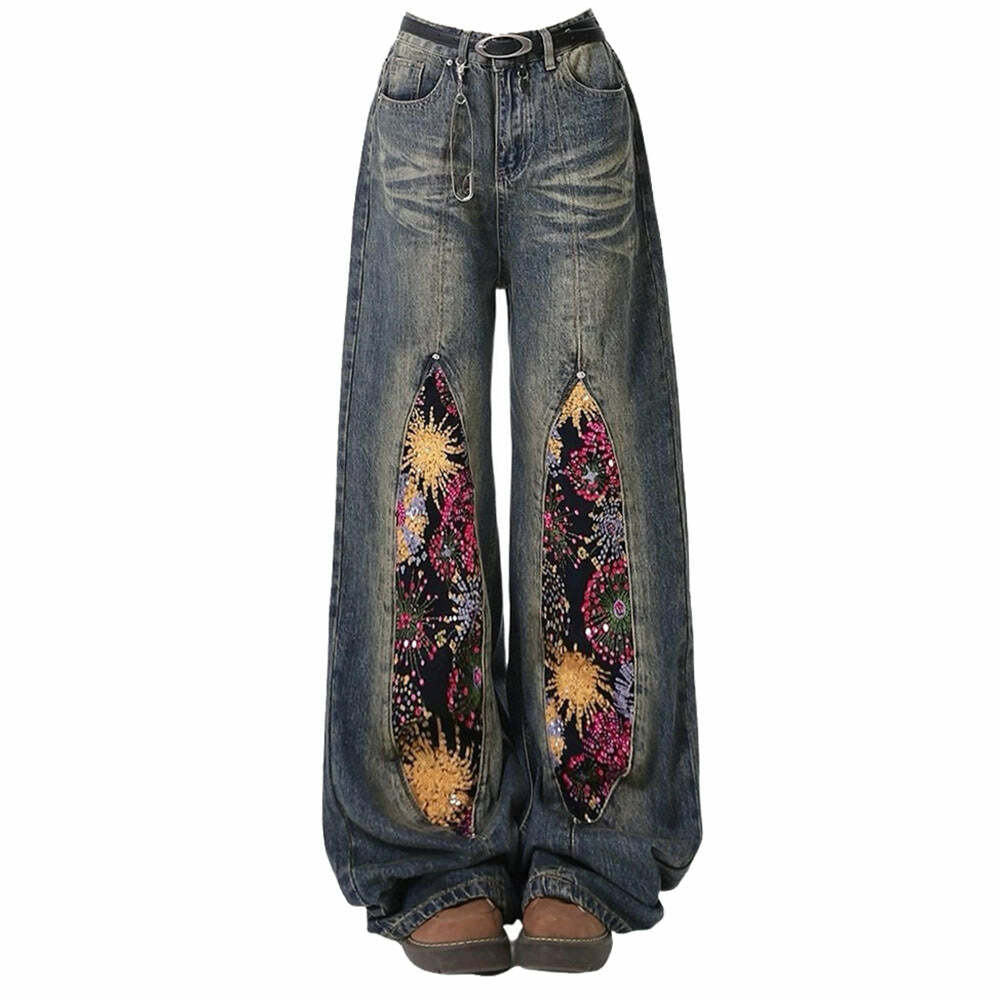 Celestial Magic Y2K Wide Leg Jeans for Retro Summer Vibes