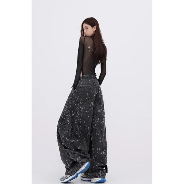 Cosmic Dust Y2K Wide-Leg Jeans for Retro 90s Grunge Summer Outfits