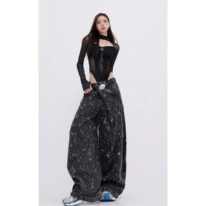 Cosmic Dust Y2K Wide-Leg Jeans for Retro 90s Grunge Summer Outfits