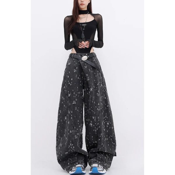 Cosmic Dust Y2K Wide-Leg Jeans for Retro 90s Grunge Summer Outfits