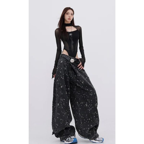 Cosmic Dust Y2K Wide-Leg Jeans for Retro 90s Grunge Summer Outfits