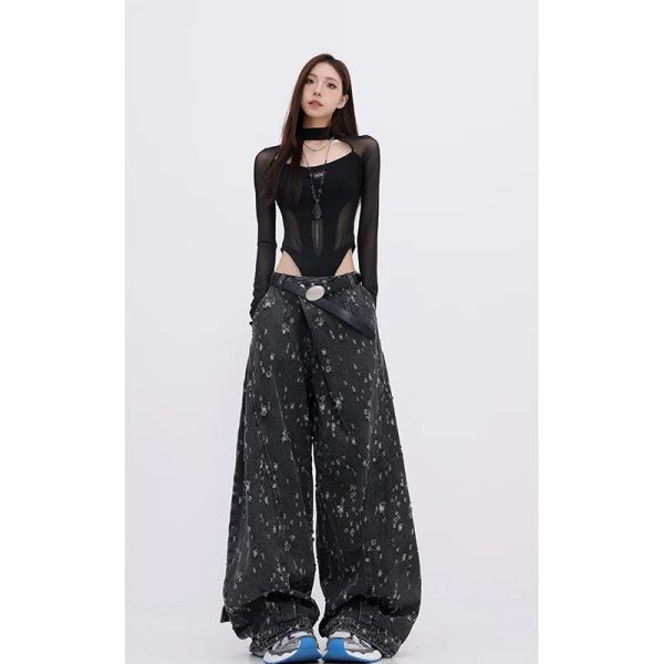 Cosmic Dust Y2K Wide-Leg Jeans for Retro 90s Grunge Summer Outfits