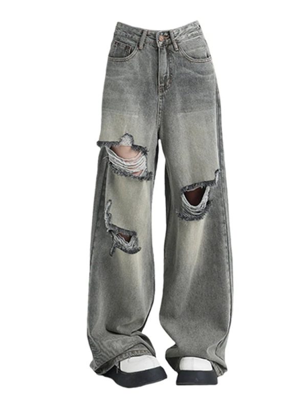 Distressed Oversized Baggy Jeans - Y2K Grunge Style for Effortless Cool