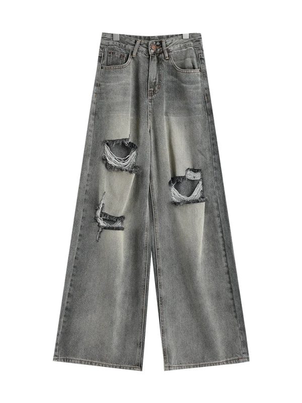 Distressed Oversized Baggy Jeans - Y2K Grunge Style for Effortless Cool