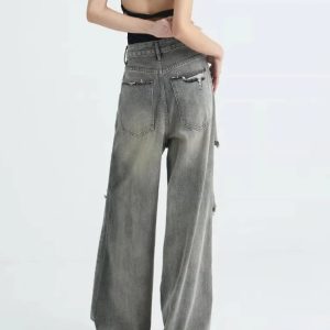 Distressed Oversized Baggy Jeans - Y2K Grunge Style for Effortless Cool