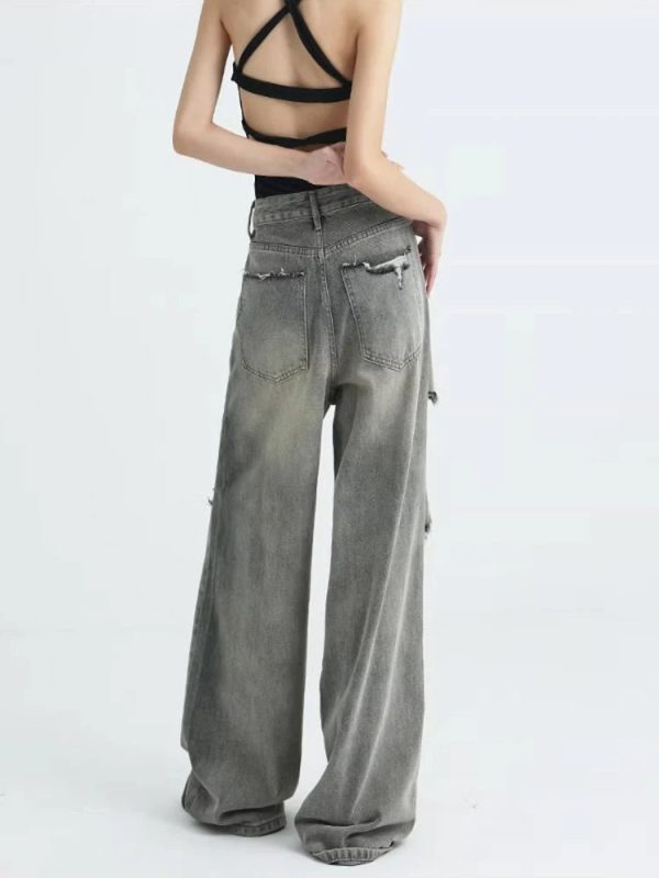 Distressed Oversized Baggy Jeans - Y2K Grunge Style for Effortless Cool