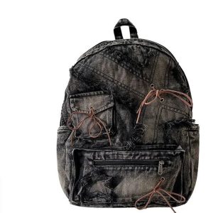 Distressed Vintage Denim Backpack - Y2K Grunge Style Essential