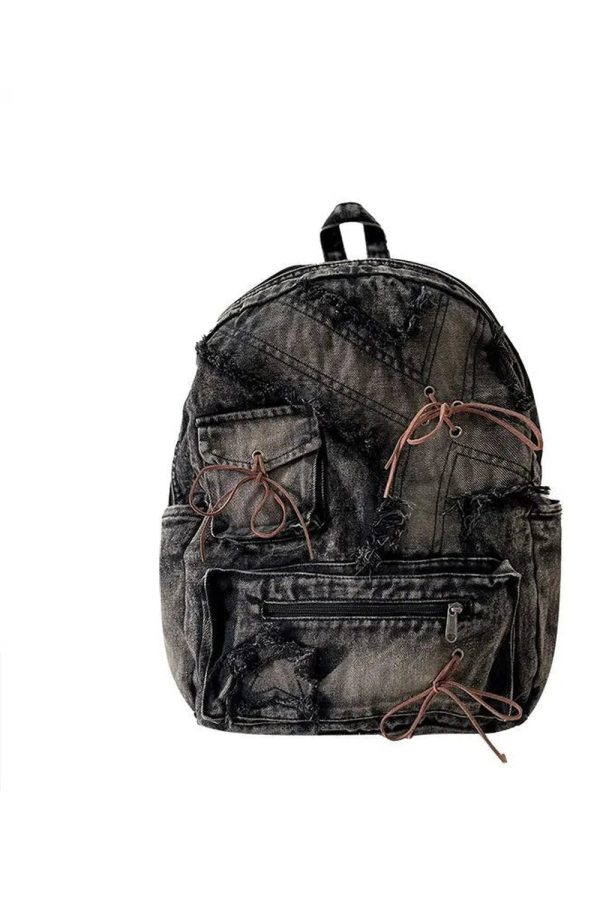 Distressed Vintage Denim Backpack - Y2K Grunge Style Essential