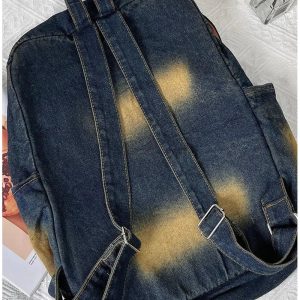 Distressed Vintage Denim Backpack - Y2K Grunge Style Essential