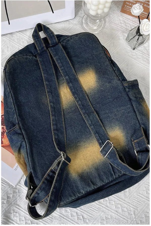 Distressed Vintage Denim Backpack - Y2K Grunge Style Essential