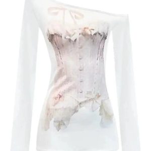 Dreamy Y2K Corset Illusion Off-Shoulder Top for Retro Summer Vibes