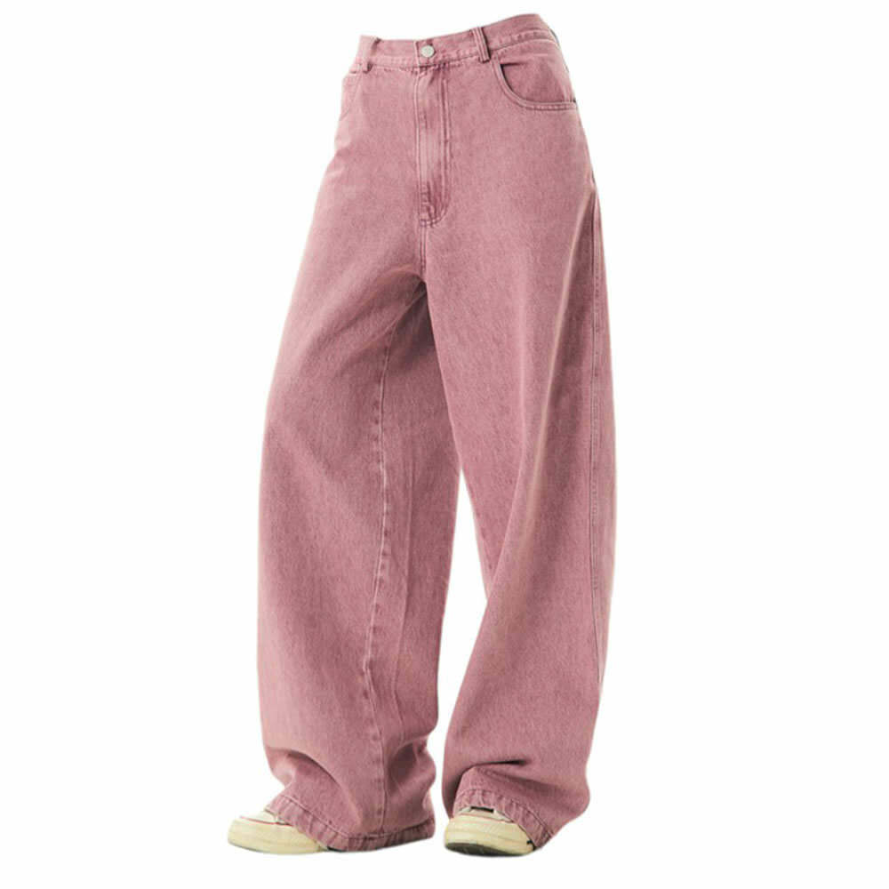 Dust Pink Y2K Skater Girl Loose Jeans for Retro Summer Vibes