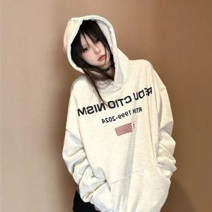 Edgy Y2K Reverse Text Oversized Hoodie for Trendy Summer Vibes