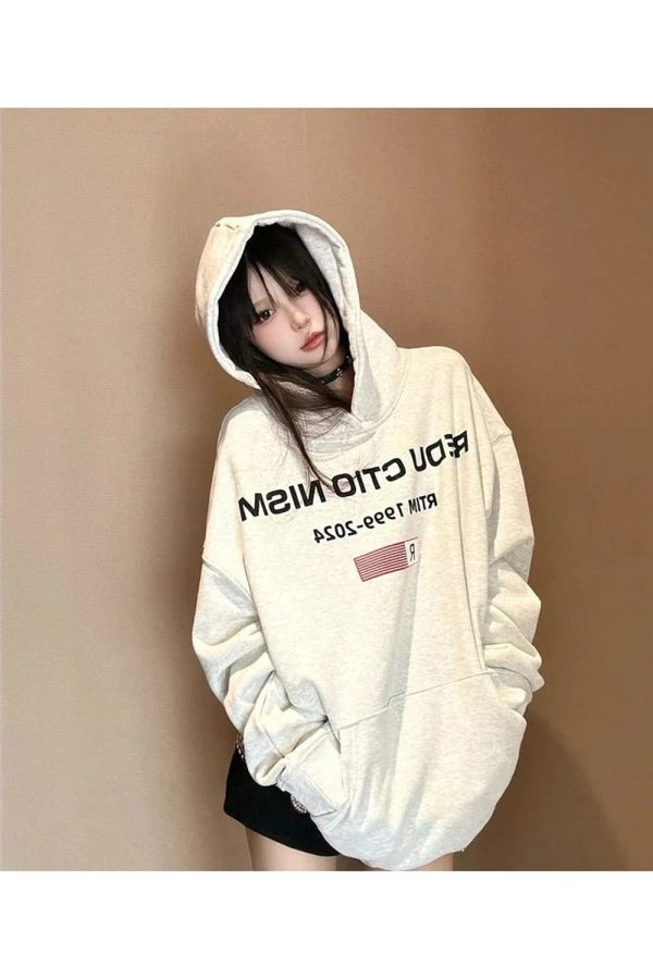 Edgy Y2K Reverse Text Oversized Hoodie for Trendy Summer Vibes