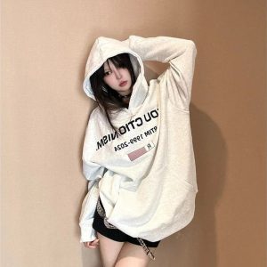 Edgy Y2K Reverse Text Oversized Hoodie for Trendy Summer Vibes