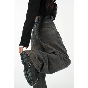 Faded Grunge Baggy Jeans - Y2K Vintage Style for Effortless Summer Vibes