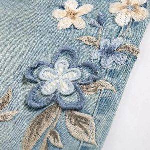 Floral Meadow Embroidered Y2K Jeans for Retro Summer Vibes