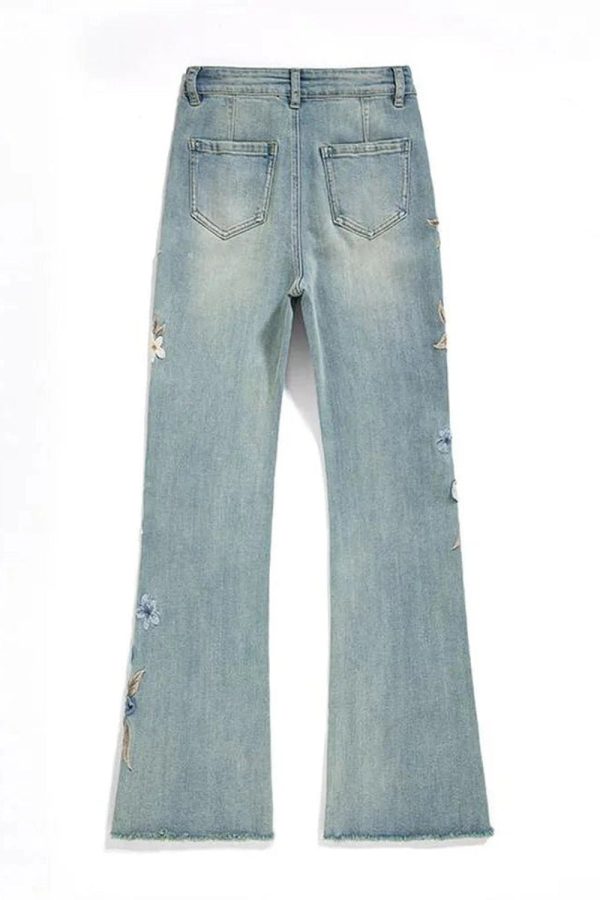 Floral Meadow Embroidered Y2K Jeans for Retro Summer Vibes