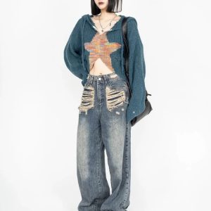 Galactic Grunge Hoodie: Y2K Inspired 90s Fashion for Trendy Outfits