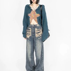 Galactic Grunge Hoodie: Y2K Inspired 90s Fashion for Trendy Outfits