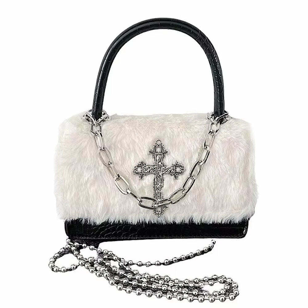 Gothic Aesthetic Fuzzy Bag - Y2K Grunge Style Accessory for Retro Vibes