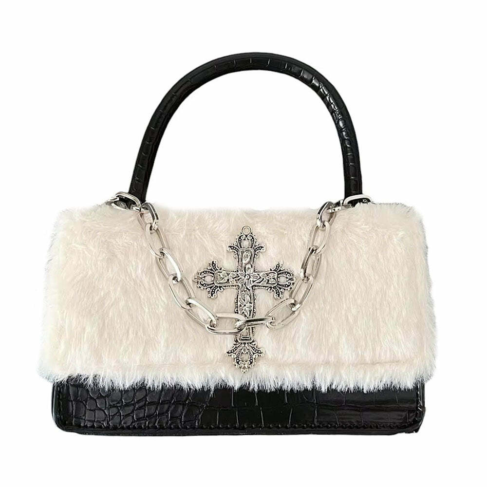 Gothic Aesthetic Fuzzy Bag - Y2K Grunge Style Accessory for Retro Vibes