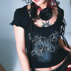 Gothic Butterfly Y2K Top: Trendy Grunge Style for Summer Outfits