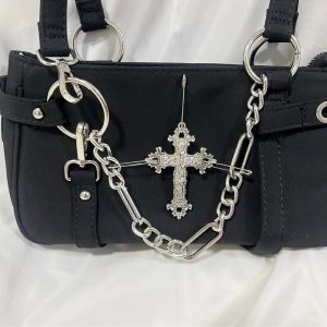 Gothic Cross Chain Shoulder Bag - Y2K Grunge Style Accessory for Outfits