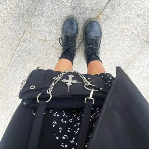 Gothic Cross Chain Shoulder Bag - Y2K Grunge Style Accessory for Outfits