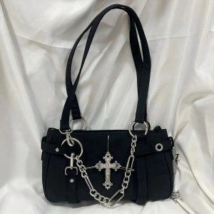 Gothic Cross Chain Shoulder Bag - Y2K Grunge Style Accessory for Outfits