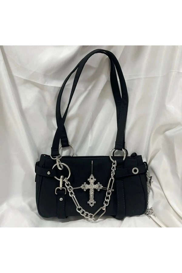 Gothic Cross Chain Shoulder Bag - Y2K Grunge Style Accessory for Outfits