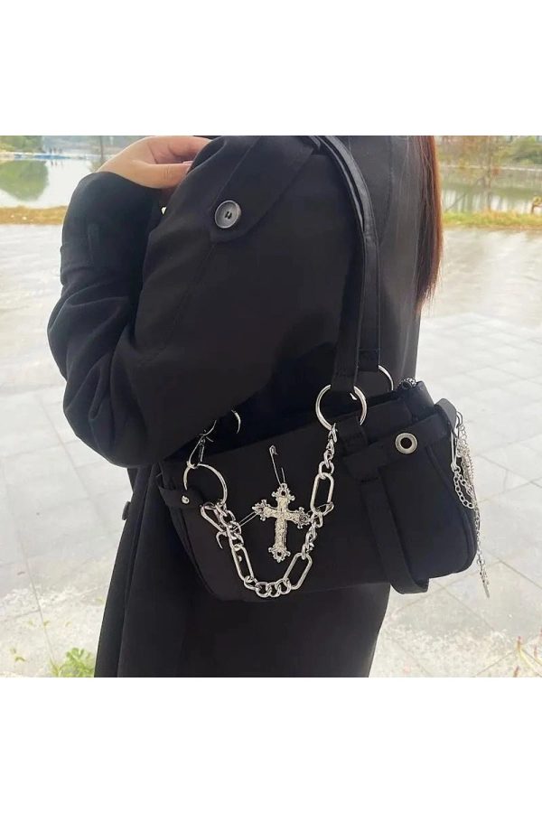 Gothic Cross Chain Shoulder Bag - Y2K Grunge Style Accessory for Outfits