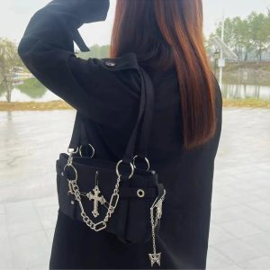 Gothic Cross Chain Shoulder Bag - Y2K Grunge Style Accessory for Outfits