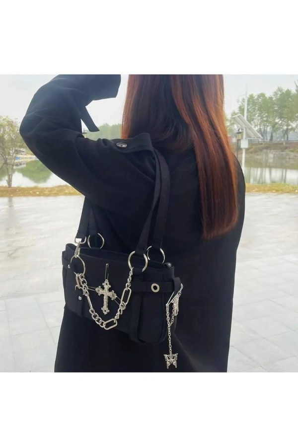 Gothic Cross Chain Shoulder Bag - Y2K Grunge Style Accessory for Outfits