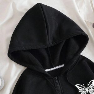 Gothic Y2K Butterfly Zip-Up Hoodie for Retro Summer Vibes