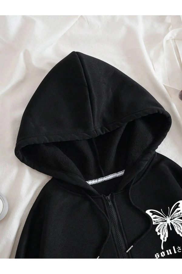 Gothic Y2K Butterfly Zip-Up Hoodie for Retro Summer Vibes