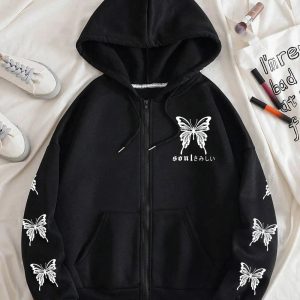 Gothic Y2K Butterfly Zip-Up Hoodie for Retro Summer Vibes