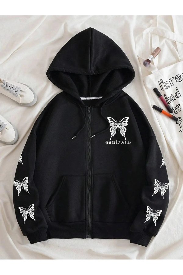 Gothic Y2K Butterfly Zip-Up Hoodie for Retro Summer Vibes