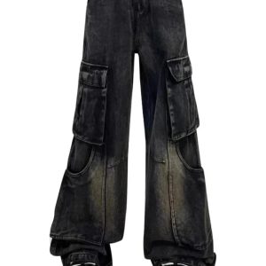 Gothic Y2K Cargo Flare Jeans for Retro 90s Grunge Summer Style