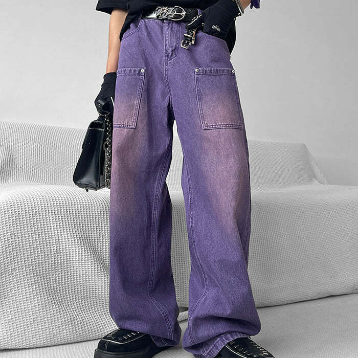 Grunge Purple Baggy Jeans: Y2K Fashion Essential for Retro Summer Vibes