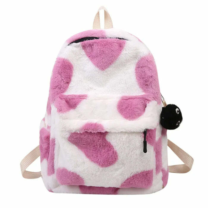 Heart Crush Fuzzy Backpack - Y2K Grunge Style for Trendy Summer Outfits